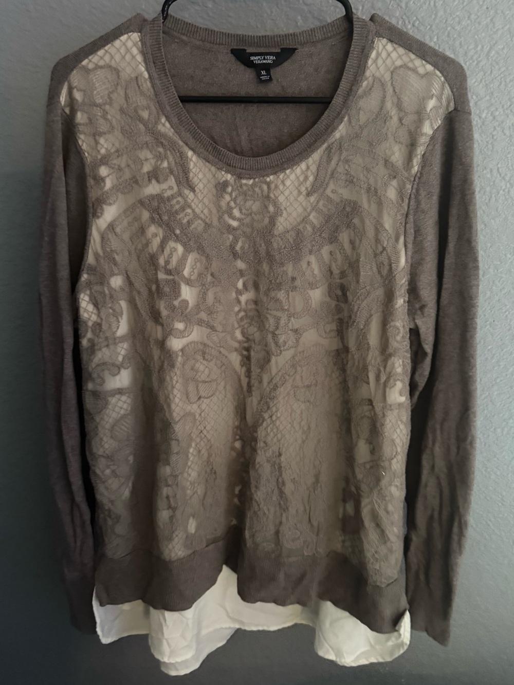 Simply Vera Vera Wang Taupe Layered-Look Knit Top